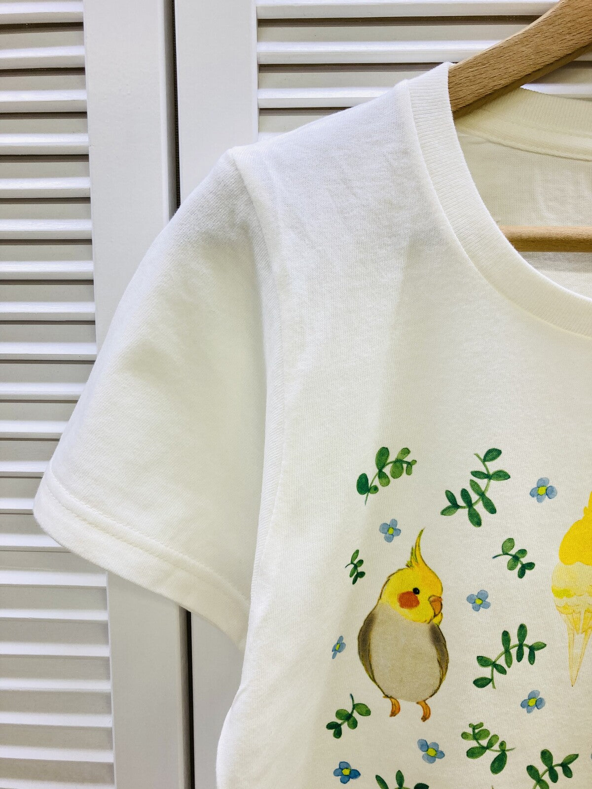 レディースTシャツ ボタニカルシリーズ 青花とオカメインコ 受注製作 送料無料 クーポン利用不可