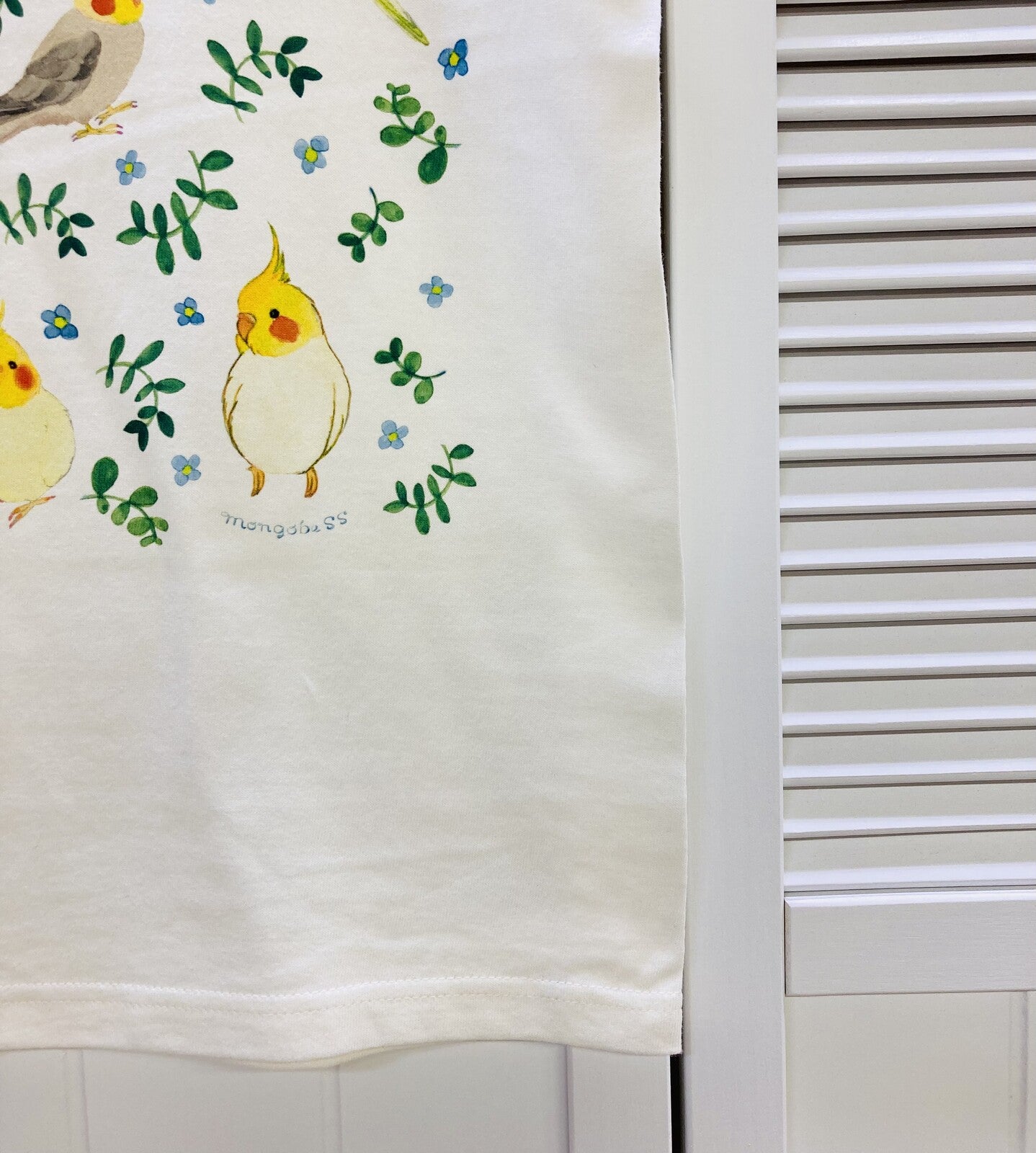 レディースTシャツ ボタニカルシリーズ 青花とオカメインコ 受注製作 送料無料 クーポン利用不可