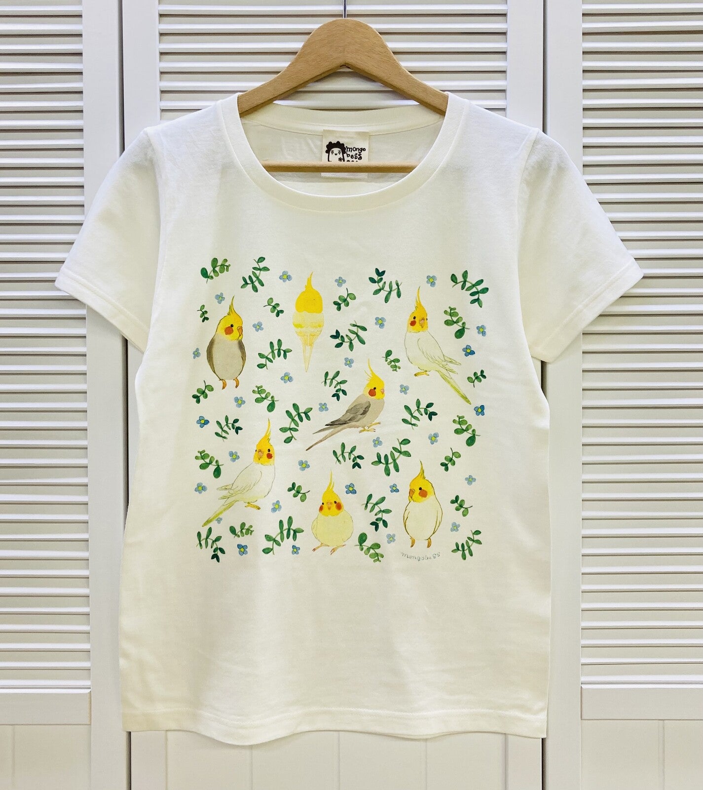 レディースTシャツ ボタニカルシリーズ 青花とオカメインコ 受注製作 送料無料 クーポン利用不可