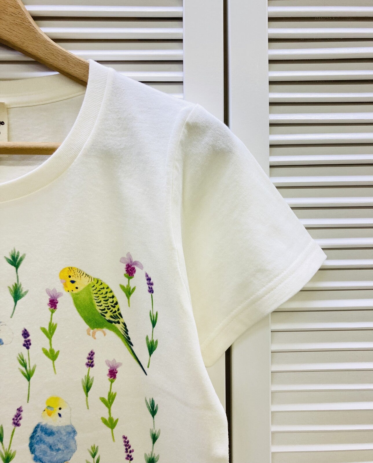 レディースTシャツ ボタニカルシリーズ ラベンダーとセキセイインコ 受注製作 送料無料 クーポン利用不可