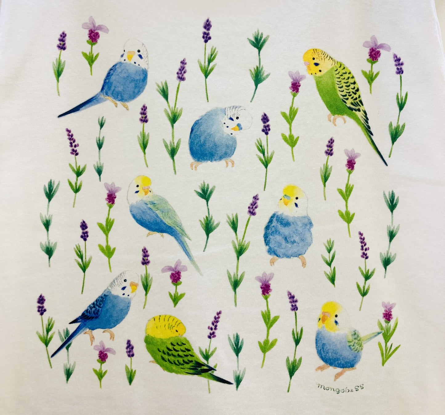 レディースTシャツ ボタニカルシリーズ ラベンダーとセキセイインコ 受注製作 送料無料 クーポン利用不可