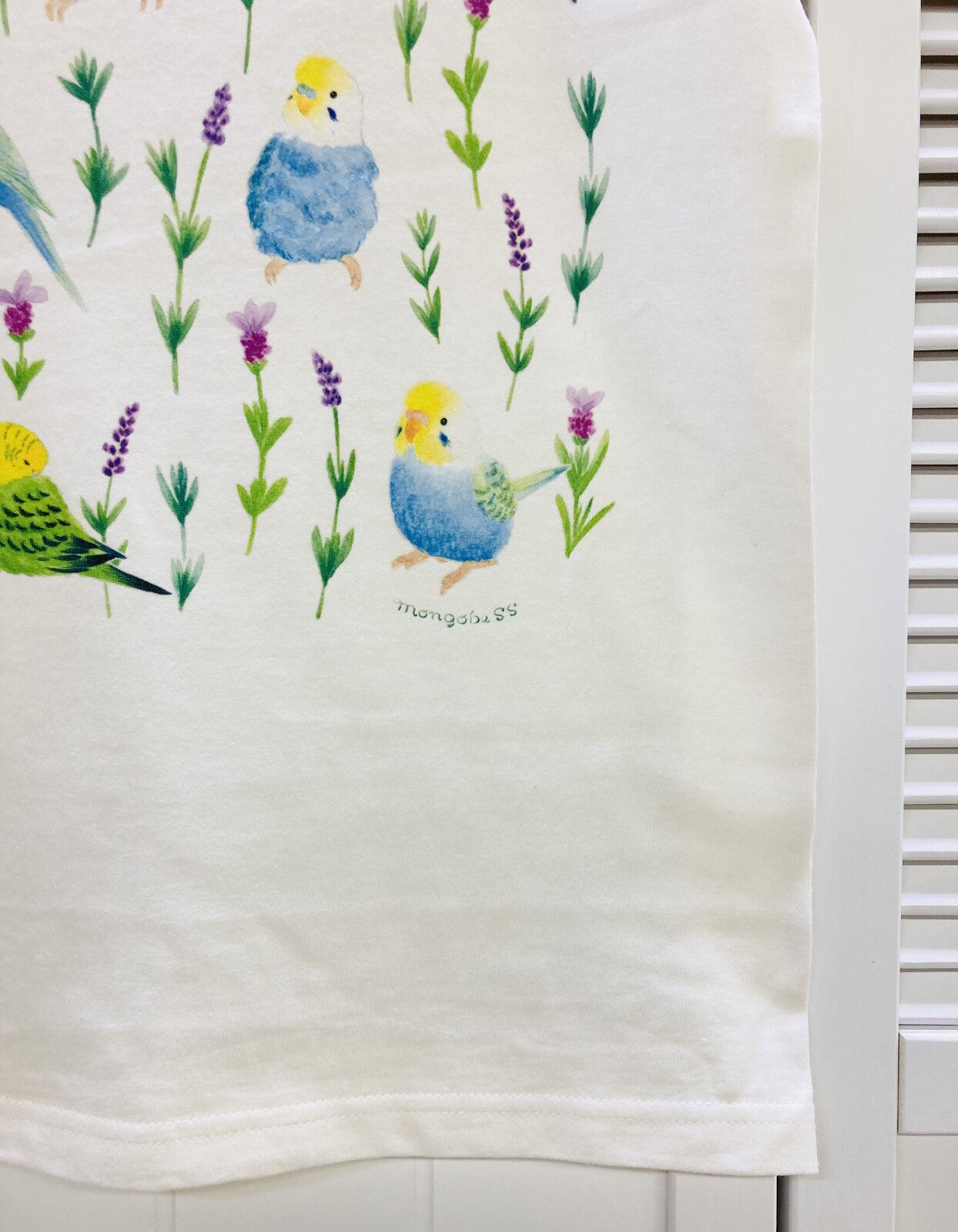 レディースTシャツ ボタニカルシリーズ ラベンダーとセキセイインコ 受注製作 送料無料 クーポン利用不可