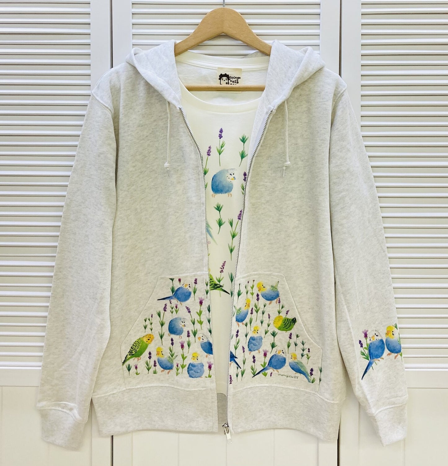 レディースTシャツ ボタニカルシリーズ ラベンダーとセキセイインコ 受注製作 送料無料 クーポン利用不可