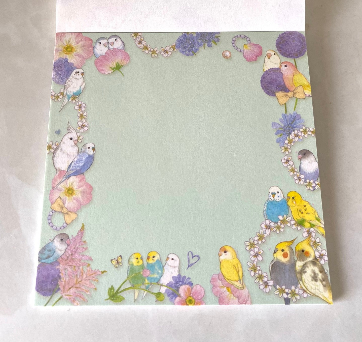 スクエアメモパッド フラワリー インコ たけいみき 金箔加工(表面)