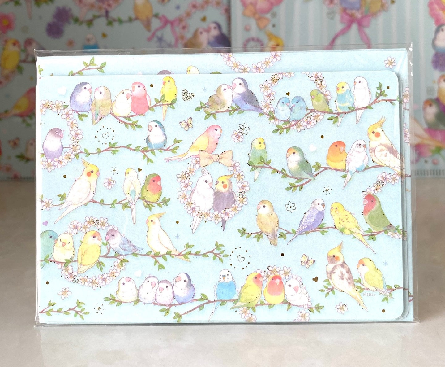 ミニレターセット フラワリー インコ たけいみき 金箔加工
