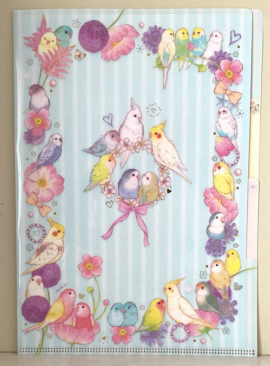A4クリアファイル 3ポケット フラワリー インコ  たけいみき 金箔加工