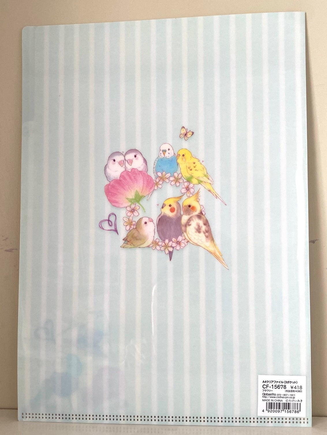 A4クリアファイル 3ポケット フラワリー インコ たけいみき 金箔加工