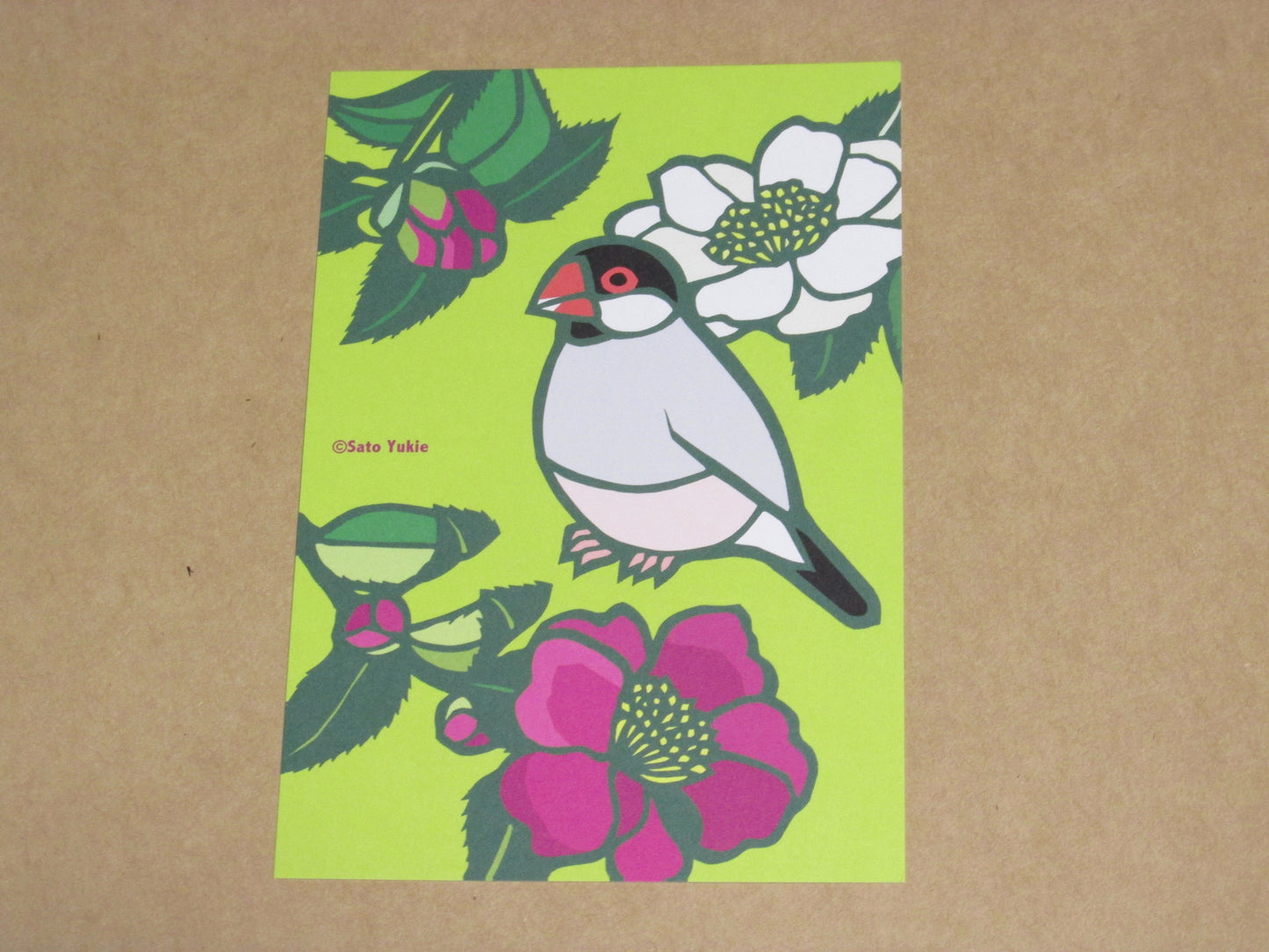 ポストカード 山茶花(サザンカ)文鳥