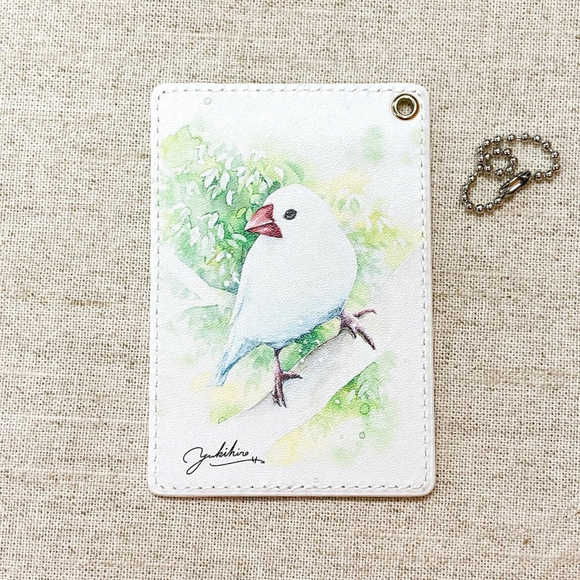 パスケース 白文鳥「新緑のさえずり」