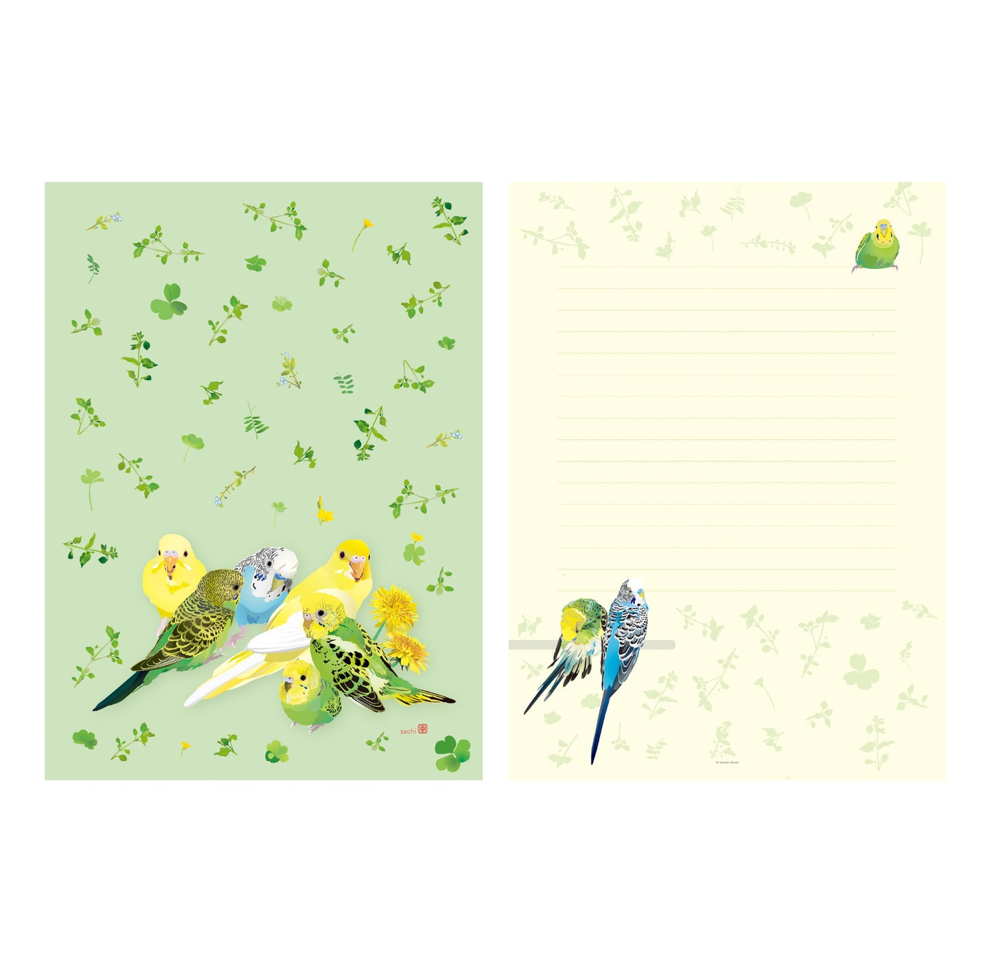 レターセット とりアート セキセイインコとひよこ草