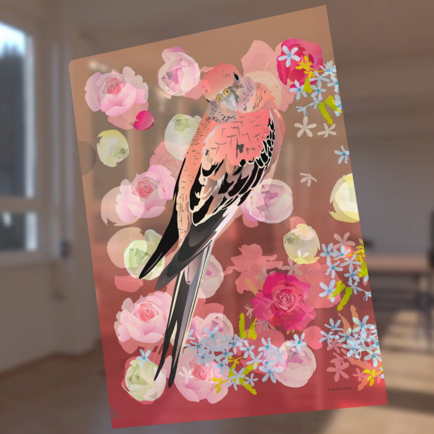 A4 クリアファイル とりアート アキクサインコ ばらいろインコ