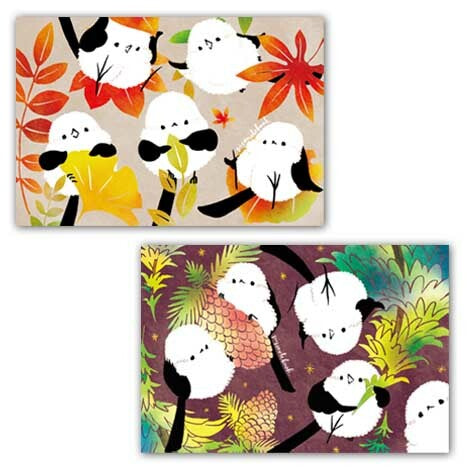 ポストカード 北海道の植物とシマエナガ 秋冬 5枚セット - Sweet Birdie Boutique