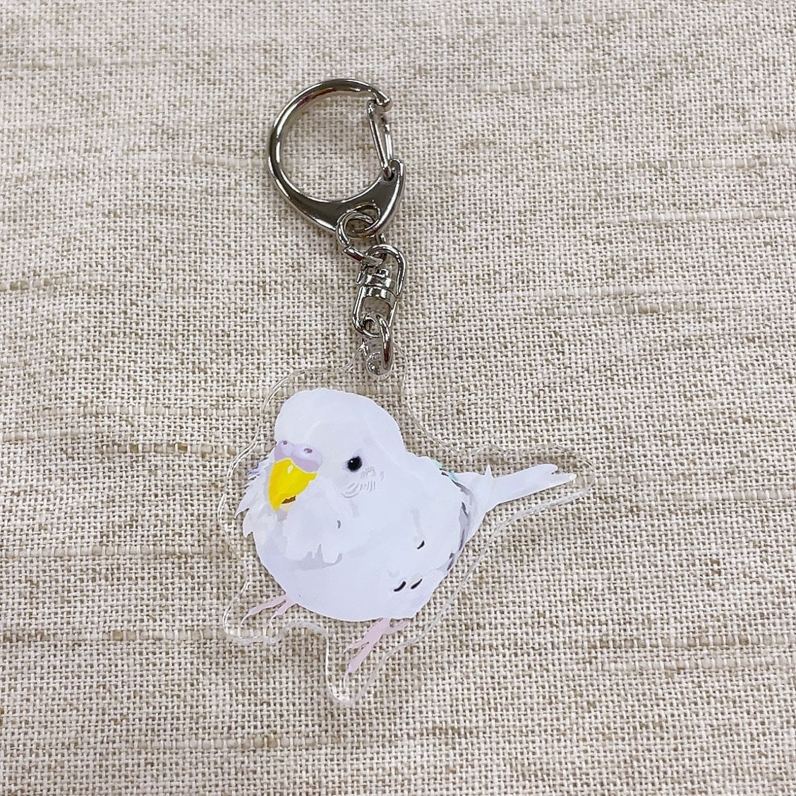 アクリルキーホルダー とりアート セキセイインコ 白 – 小鳥雑貨専門の