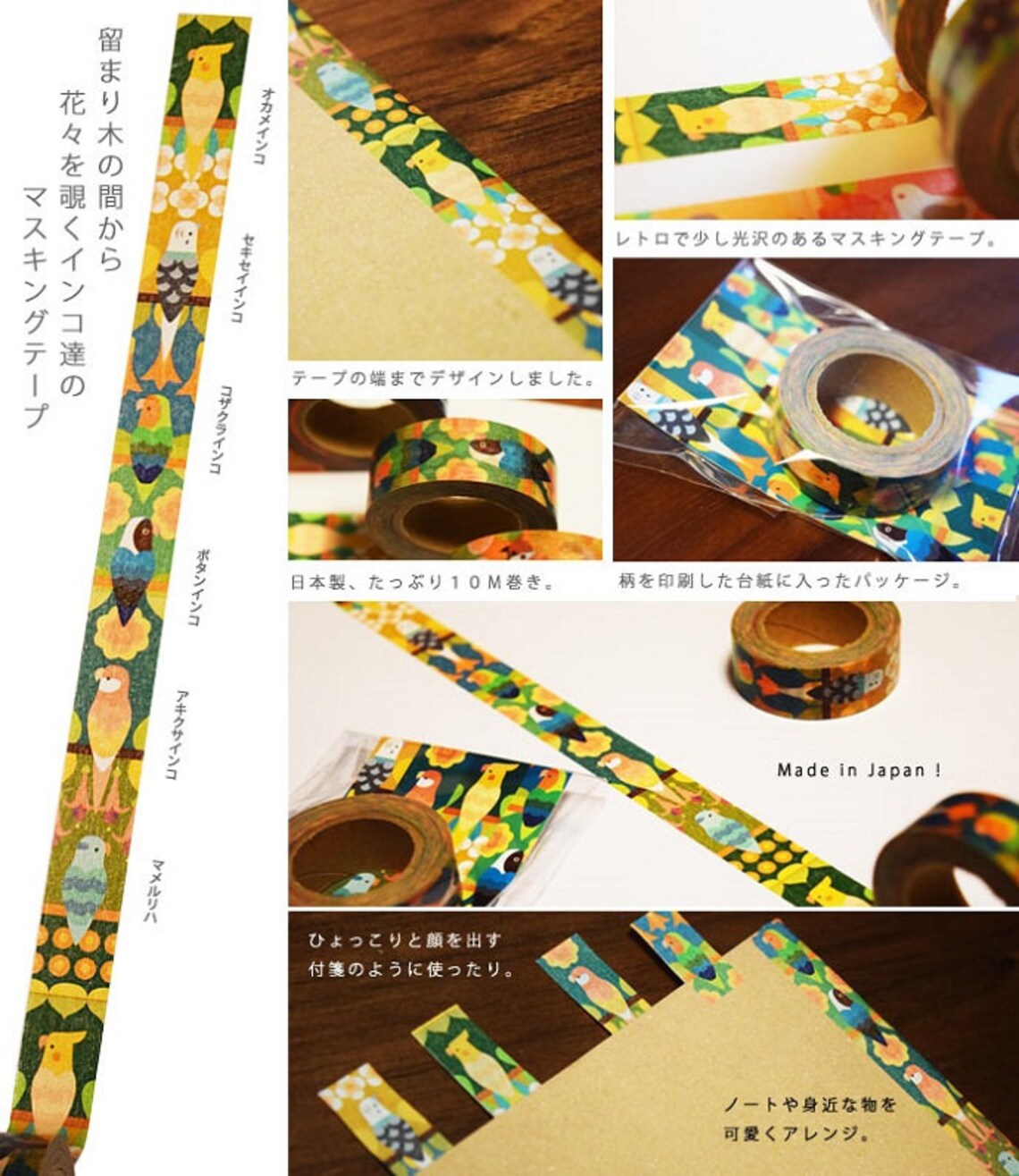 KOTORITACHI マスキングテープ 花を覗くインコ