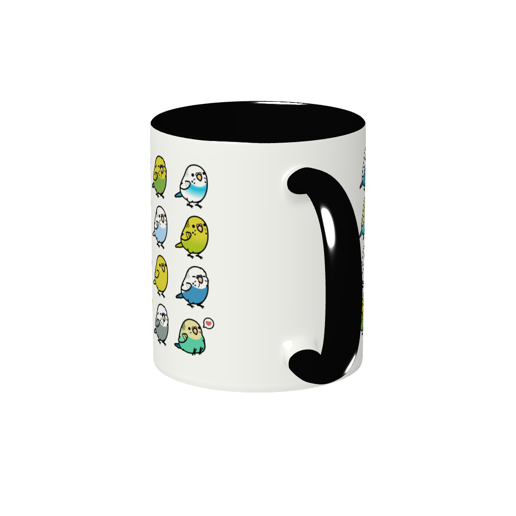 Chubby Bird セキセイインコ大集合 2トーンマグカップ 350ml ブラック 受注製作 メーカー直送 クーポン利用不可