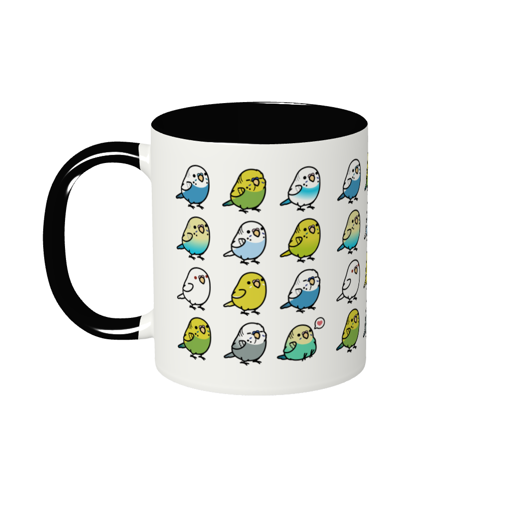 Chubby Bird セキセイインコ大集合 2トーンマグカップ 350ml ブラック 受注製作 メーカー直送 クーポン利用不可