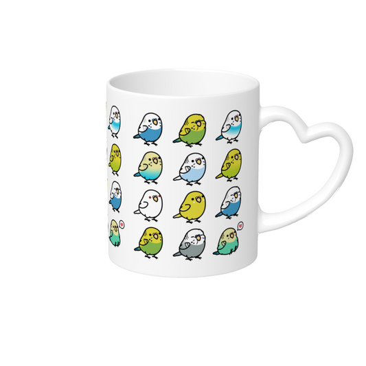 Chubby Bird セキセイインコ大集合 ハートハンドルマグカップ 360ml 受注製作 メーカー直送 クーポン利用不可