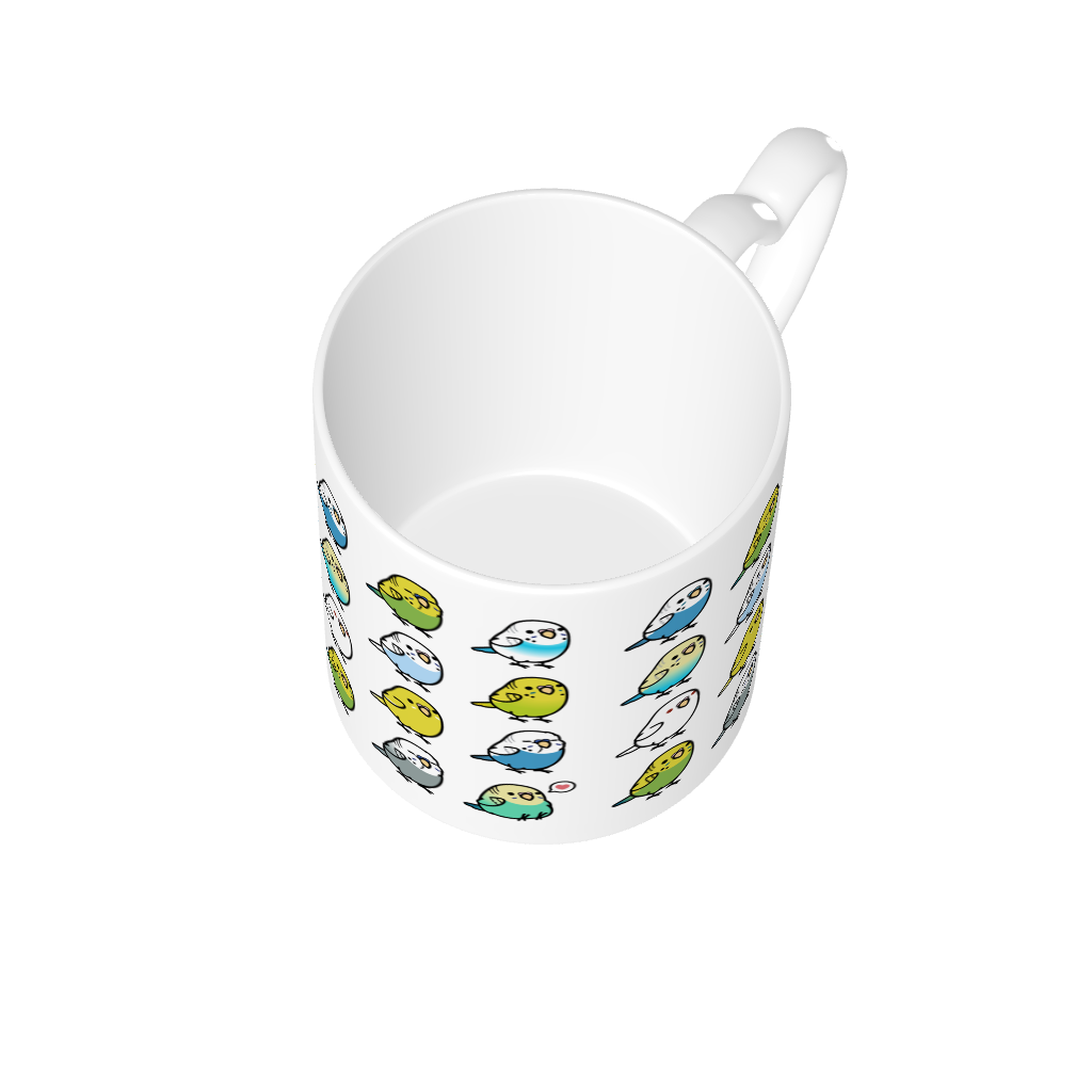 Chubby Bird セキセイインコ大集合 ハートハンドルマグカップ 360ml 受注製作 メーカー直送 クーポン利用不可