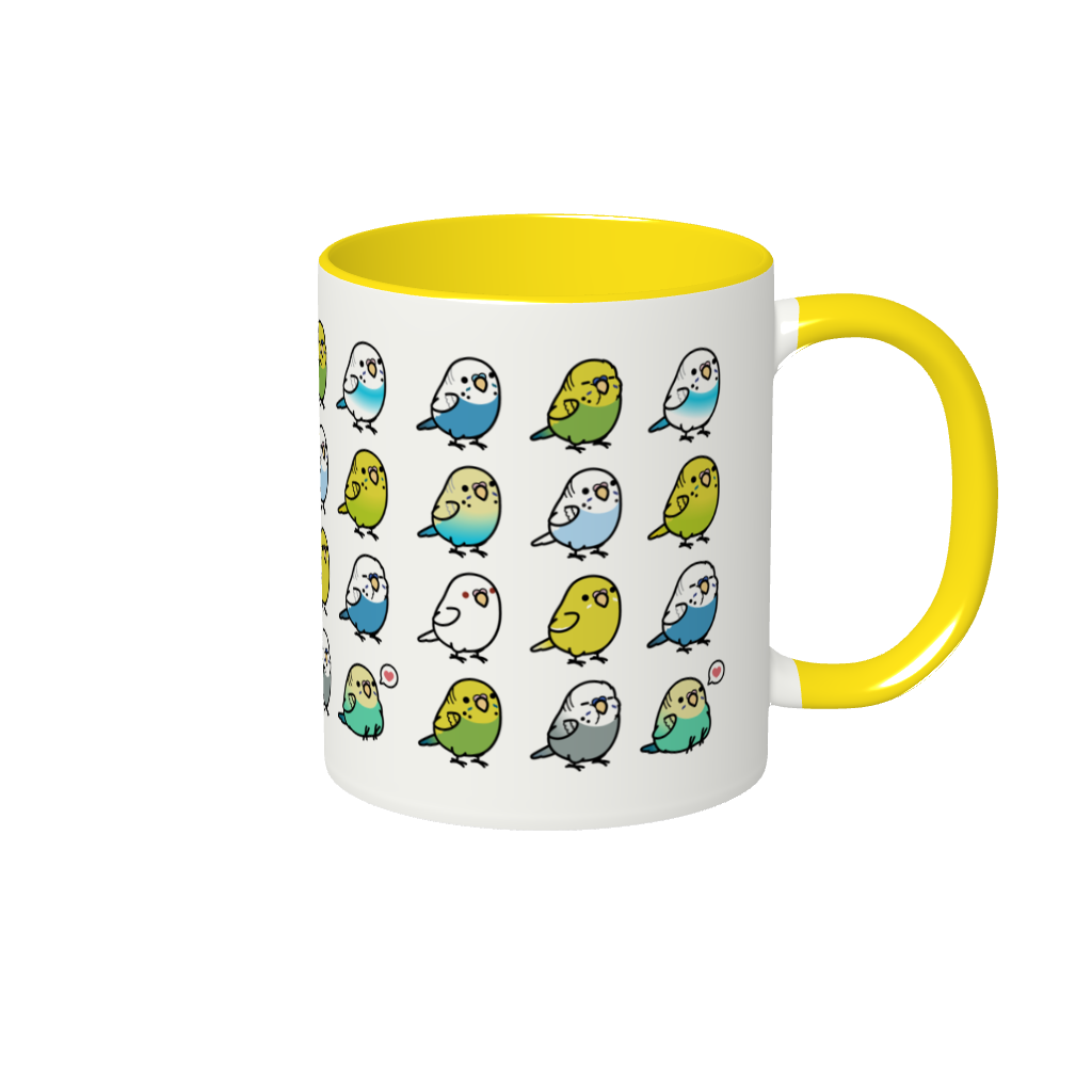 Chubby Bird セキセイインコ大集合 2トーンマグカップ イエロー 受注製作 メーカー直送 クーポン利用不可