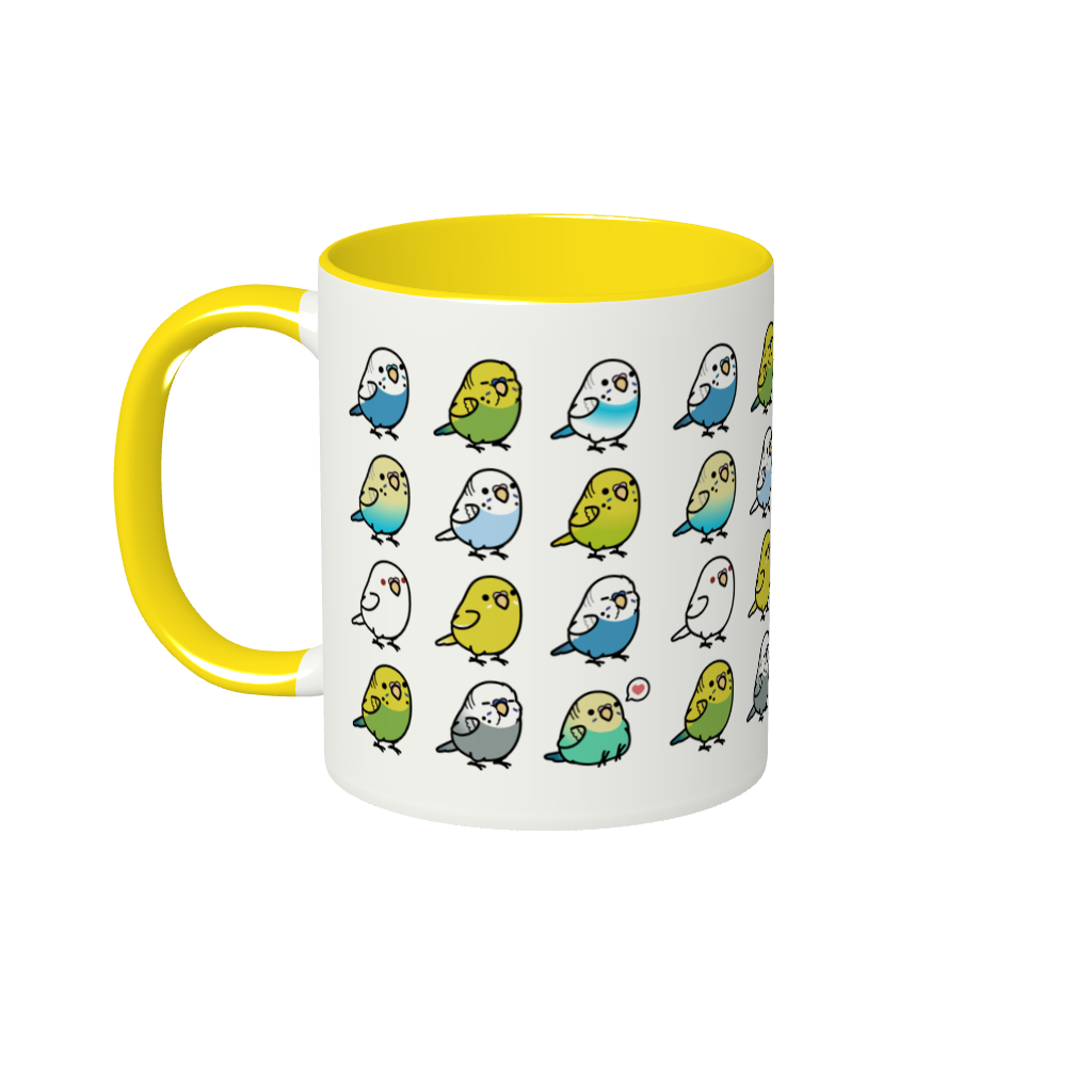 Chubby Bird セキセイインコ大集合 2トーンマグカップ イエロー 受注製作 メーカー直送 クーポン利用不可
