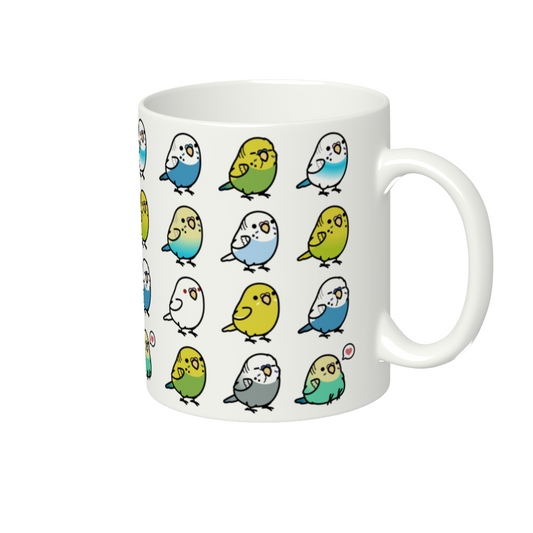 Chubby Bird セキセイインコ大集合 マグカップ 350ml 全面印刷 受注製作 メーカー直送 クーポン利用不可