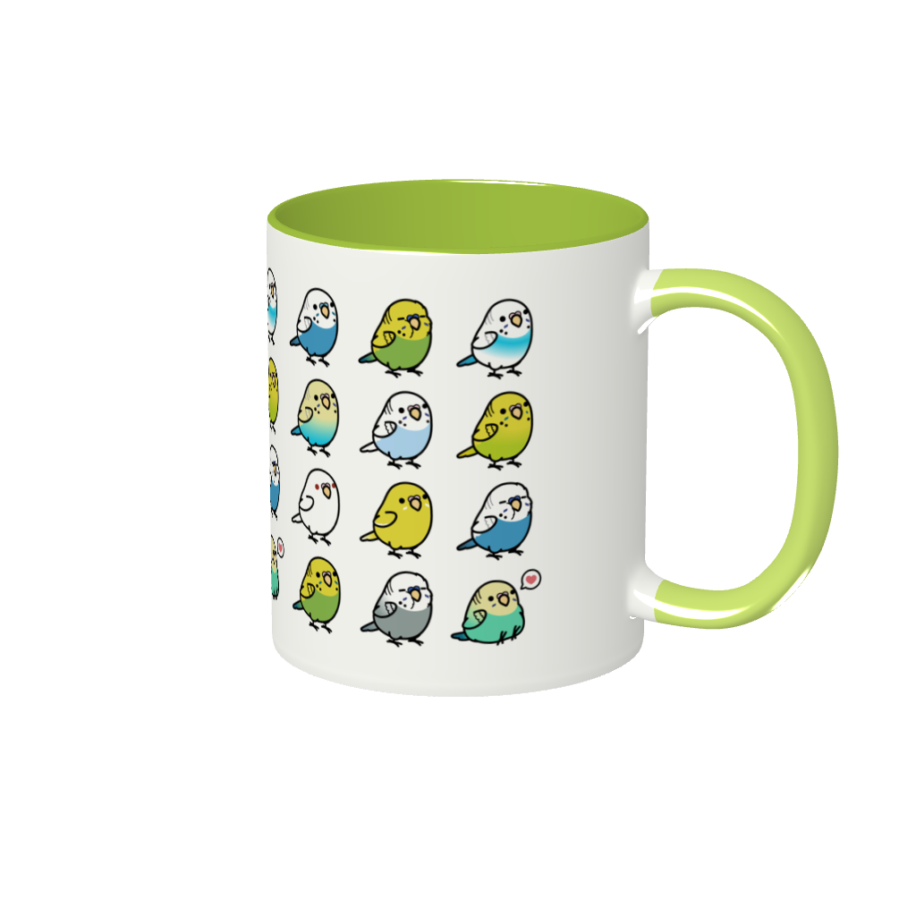 Chubby Bird セキセイインコ大集合 2トーンマグカップ ライトグリーン 受注製作 メーカー直送 クーポン利用不可