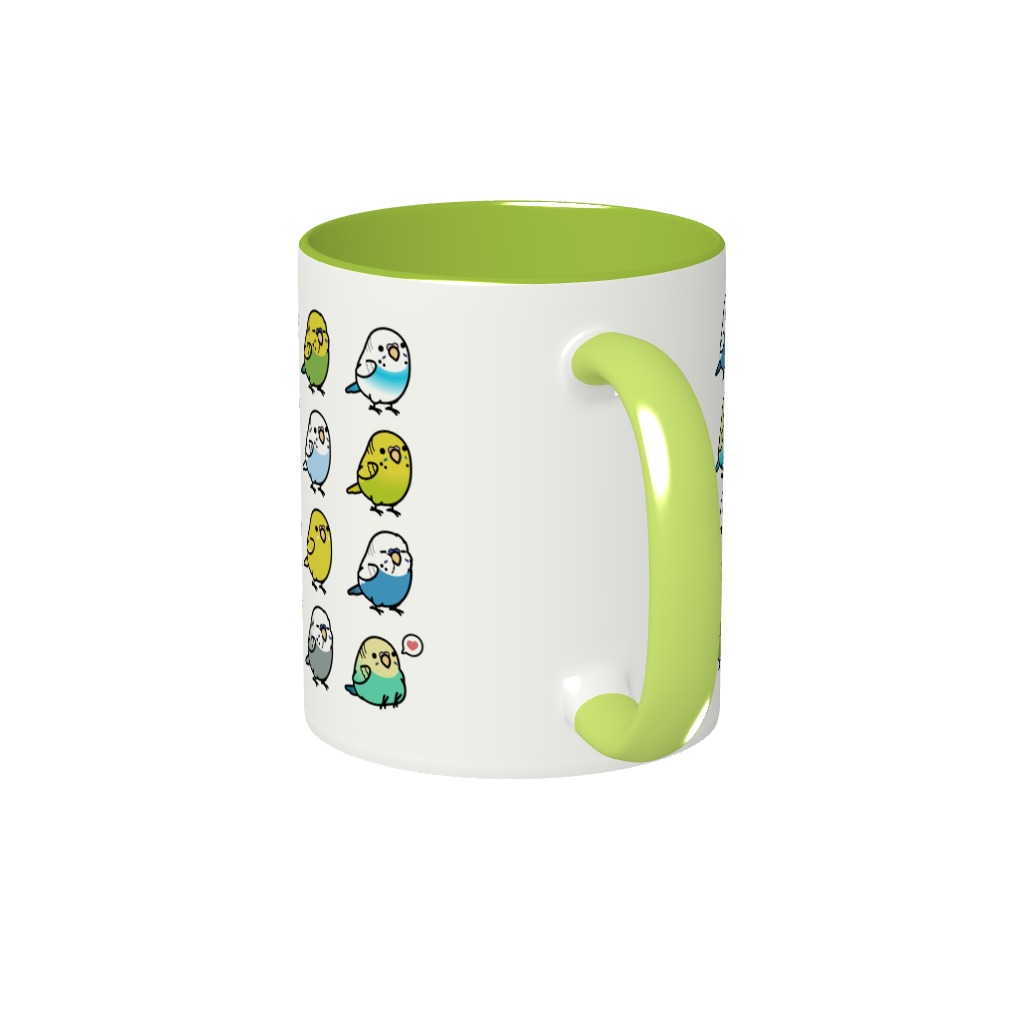 Chubby Bird セキセイインコ大集合 2トーンマグカップ ライトグリーン 受注製作 メーカー直送 クーポン利用不可
