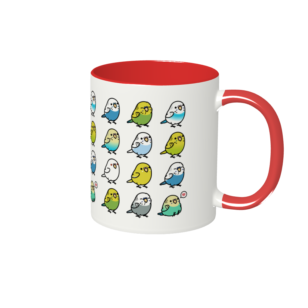 Chubby Bird セキセイインコ大集合 2トーンマグカップ レッド 受注製作 メーカー直送 クーポン利用不可