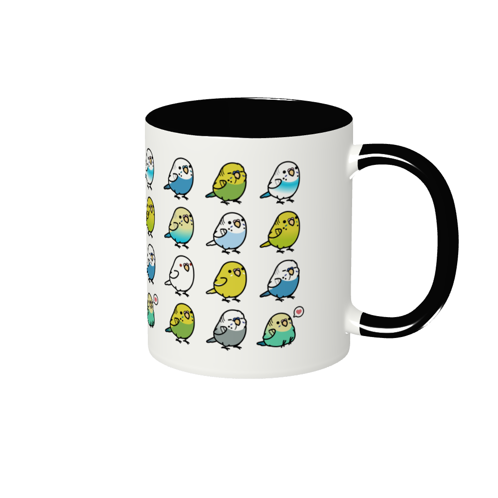Chubby Bird セキセイインコ大集合 2トーンマグカップ 350ml ブラック 受注製作 メーカー直送 クーポン利用不可