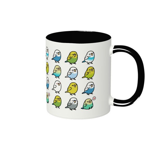 Chubby Bird セキセイインコ大集合 2トーンマグカップ 350ml ブラック 受注製作 メーカー直送 クーポン利用不可