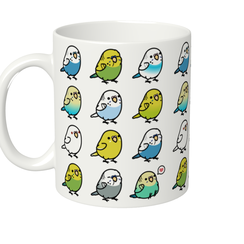 Chubby Bird セキセイインコ大集合 マグカップ 350ml 全面印刷 受注製作 メーカー直送 クーポン利用不可