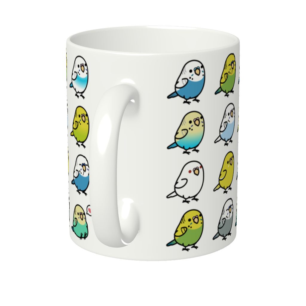 Chubby Bird セキセイインコ大集合 マグカップ 350ml 全面印刷 受注製作 メーカー直送 クーポン利用不可