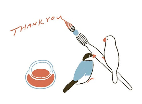 グリーティングカード Birds and Pen Thank you 文鳥