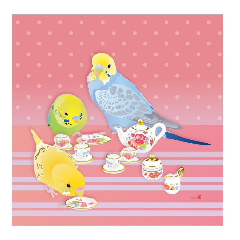 ハンドタオル とりアート お茶会いんこ セキセイインコ