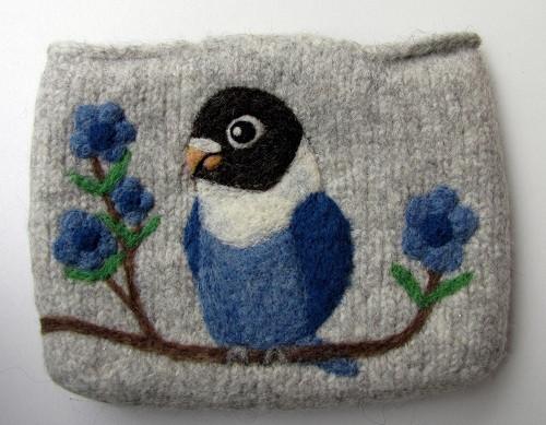 愛鳥コレクション　羊毛フェルトクラッチバッグ ボタンインコ - 小鳥雑貨専門のお店　スウィート・バーディー・ブティック