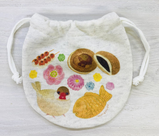 巾着 文鳥 和菓子 ミニ Sサイズ たい焼き&どら焼きとシナモン文鳥