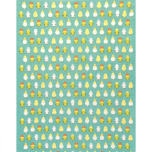 てぬぐいのはんかち インコ並べ セキセイインコ オカメインコ コザクラインコ