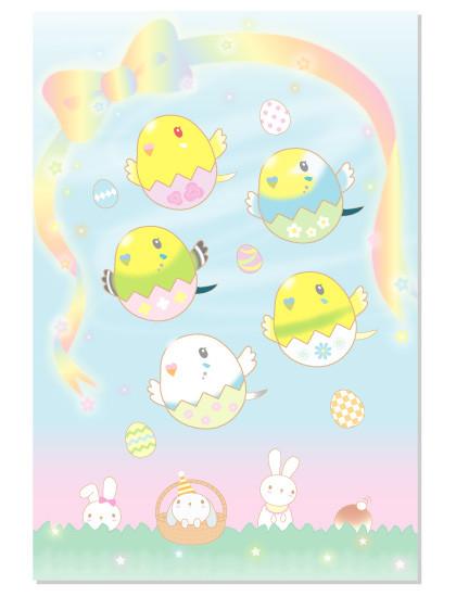 ポストカード 虹色リボンのイースター セキセイインコ1 - 小鳥雑貨専門のお店 スウィート・バーディー・ブティック