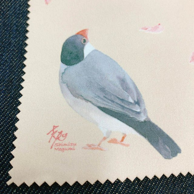 メガネ拭き 文鳥と桜 ラージサイズ