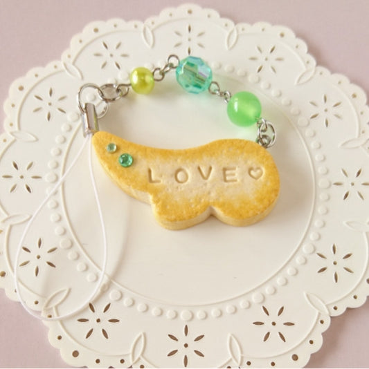 ストラップ 羽型クッキー&ビーズ グリーン - 小鳥雑貨専門のお店 スウィート・バーディー・ブティック