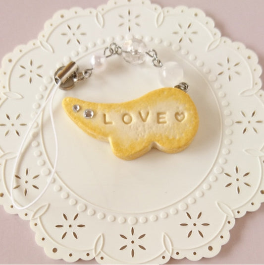 ストラップ 羽型クッキー&ビーズ クリア - 小鳥雑貨専門のお店 スウィート・バーディー・ブティック