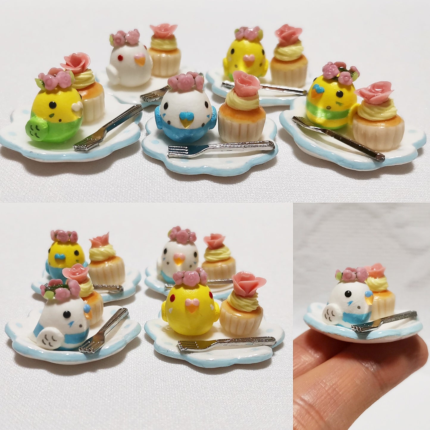 ミニチュア ローズカップケーキプレート セキセイインコ アルビノ