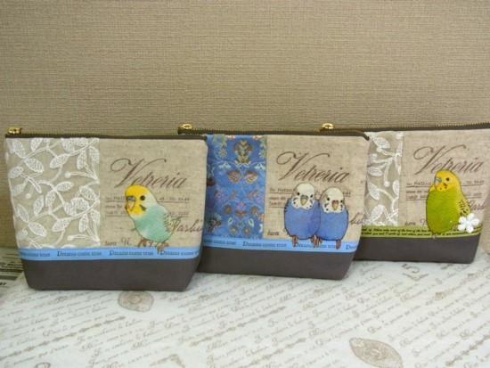 着物ポーチ セキセイインコ - 小鳥雑貨専門のお店 スウィート・バーディー・ブティック