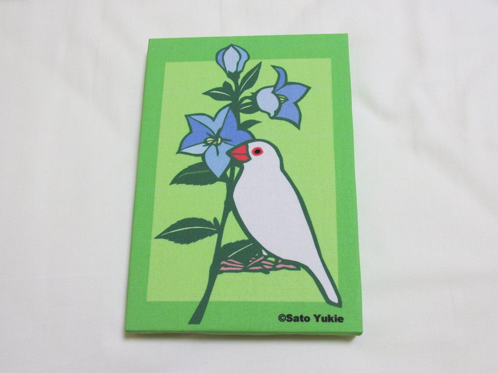 ファブリックパネル キキョウと文鳥 - 小鳥雑貨専門のお店 スウィート・バーディー・ブティック
