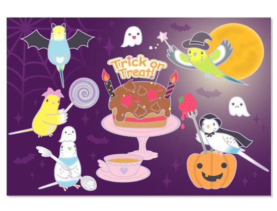 ハロウィン ティーパーティー セキセイインコ 1 - 小鳥雑貨専門のお店 スウィート・バーディー・ブティック