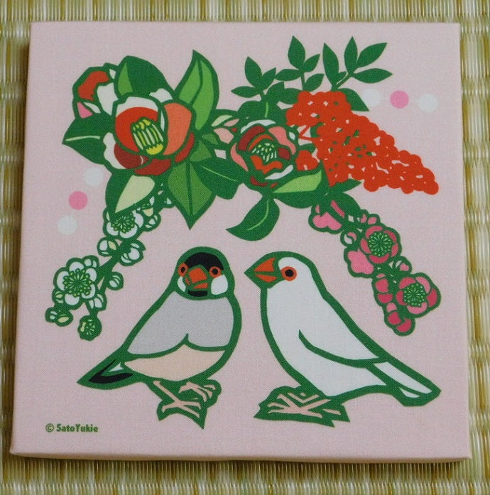 お正月パネル 文鳥 ピンク
