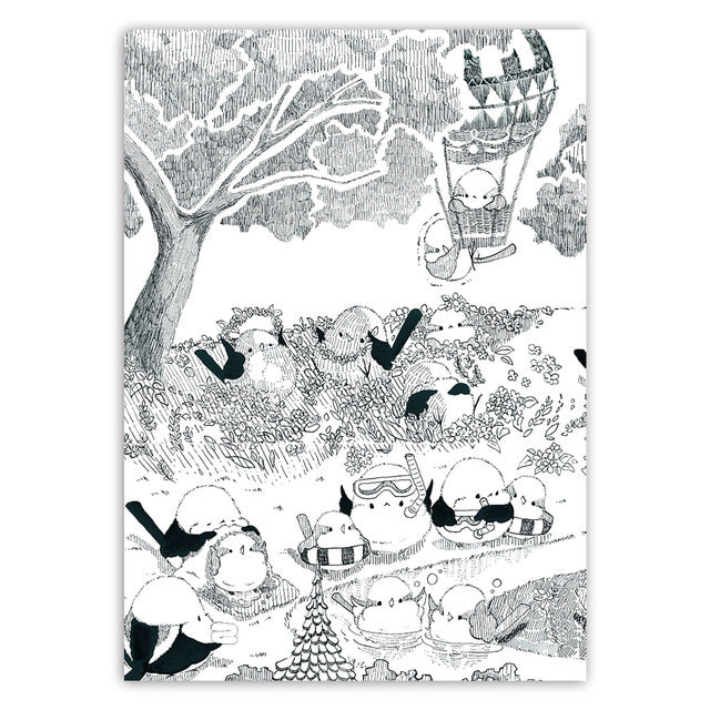 A4 クリアファイル シマエナガ村(映画読書) - 小鳥雑貨専門のお店 スウィート・バーディー・ブティック