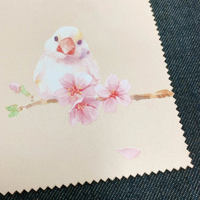 メガネ拭き 文鳥と桜　ラージサイズ