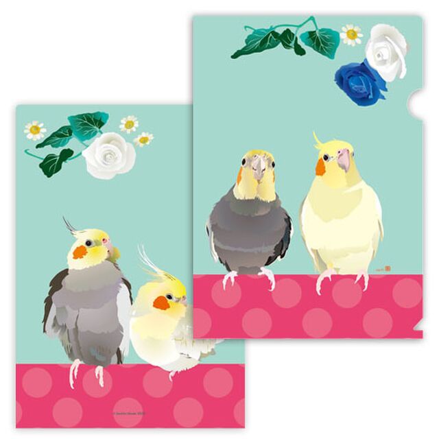A4 クリアファイル ローズ&オカメインコ - 小鳥雑貨専門のお店 スウィート・バーディー・ブティック