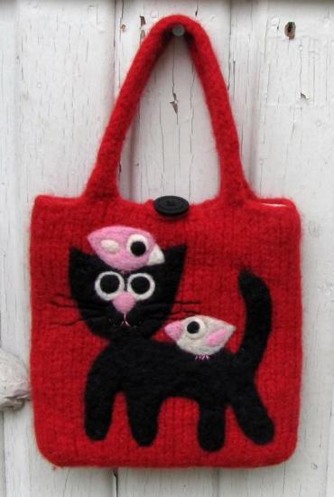 羊毛フェルトバッグ 小鳥とお友達コレクション ネコちゃんと一緒 A - 小鳥雑貨専門のお店 スウィート・バーディー・ブティック